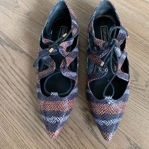 TOPSHOP reptile lace up flats
